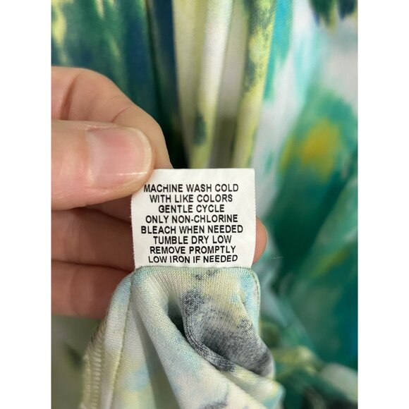 Ronni Nicole Green and Blue Abstract Print Cap Sleeve Twist Front Dress SZ 6 - Picture 7 of 9